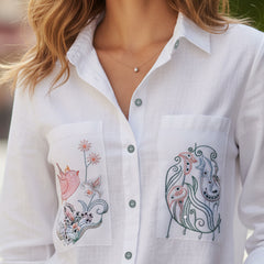 White Rayon Embroidered Top