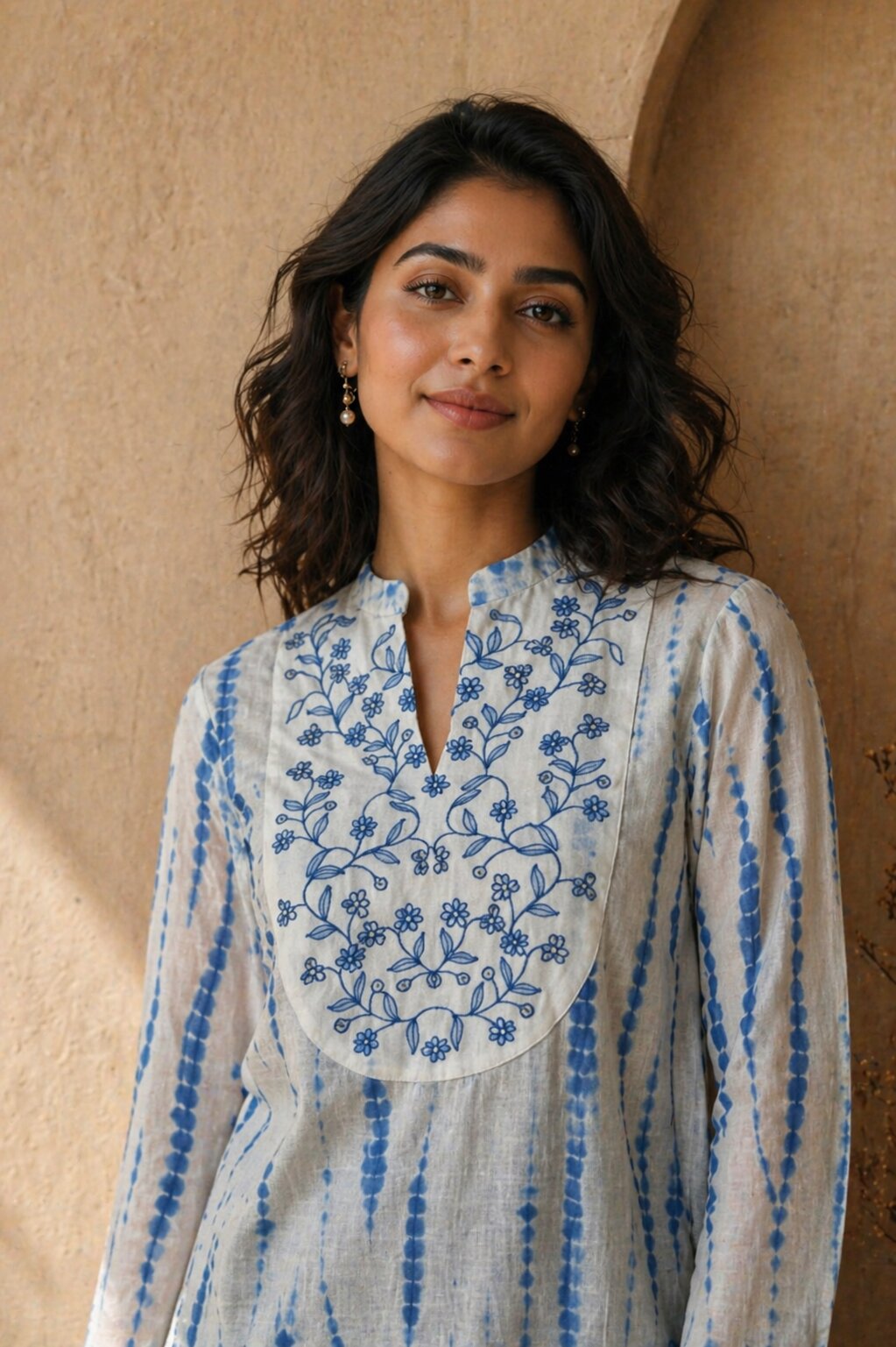 Elegant Blue Embroidered Kurta with Contemporary Draped Palazzo