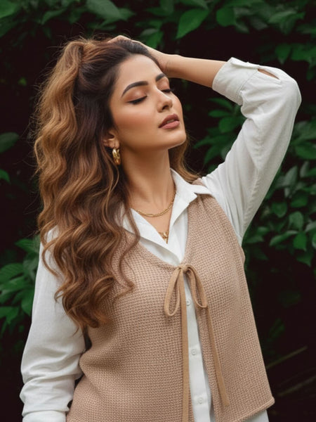 Stylish Beige Co-Ord Set with Layered Shirt