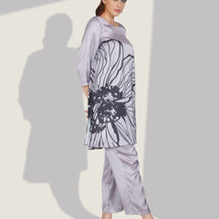 Printed Satin Grey Co-ord Set