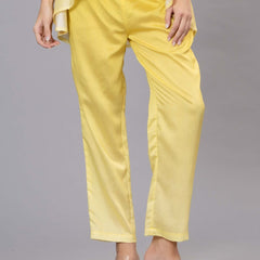 Yellow Satin Embroidered Top & Pant Co-ord Set