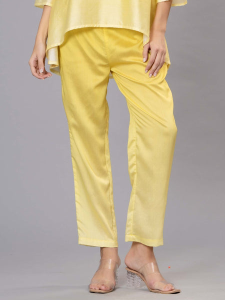 Yellow Satin Embroidered Top & Pant Co-ord Set