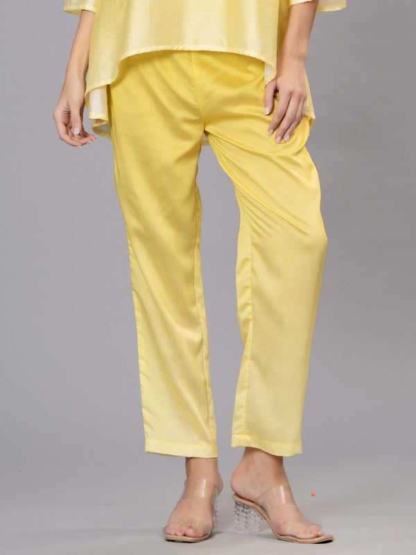 Yellow Satin Embroidered Top & Pant Co-ord Set