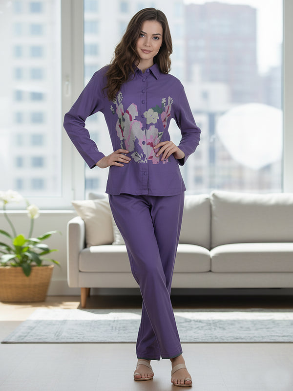 Purple Embroidery Work Co-Ord Set