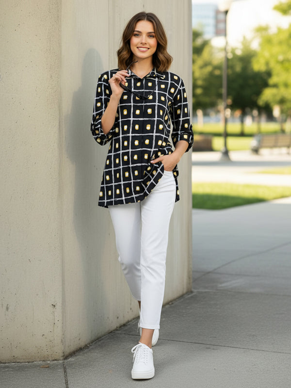 Black Check printed cotton shirt