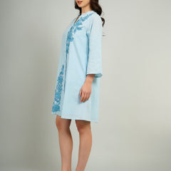 Light Blue Embroidered Cotton Shirt Dress