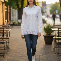 Women’s Cotton Embroidered Shirt with Collar Neck and Full Sleeves