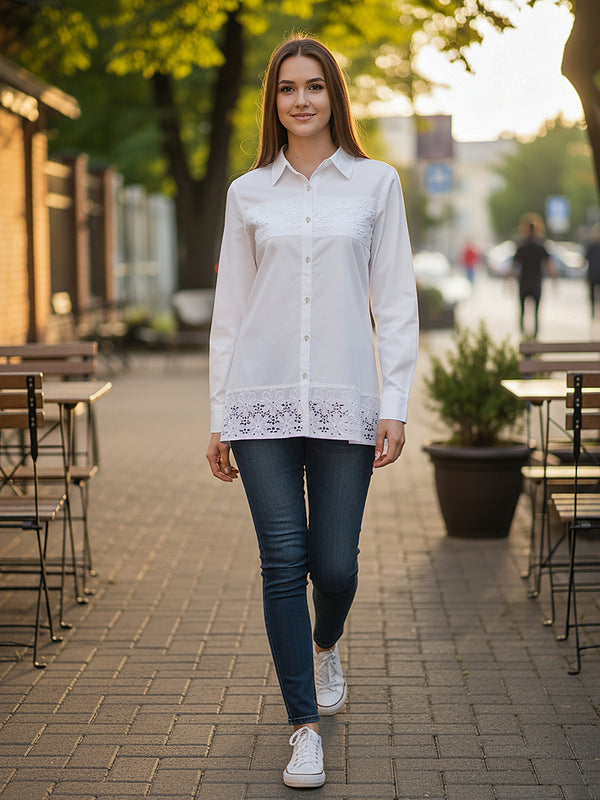 Women’s Cotton Embroidered Shirt with Collar Neck and Full Sleeves