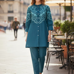 Turquoise Blue Embroidered Co-ord Set