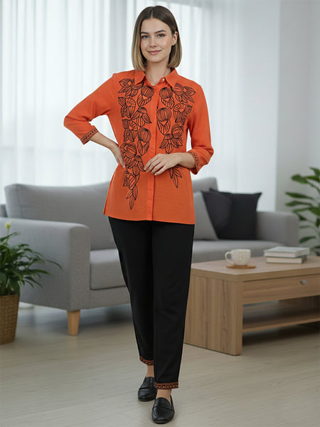 Elegant Orange Embroidered Co-Ord Set for Contemporary Festive Look