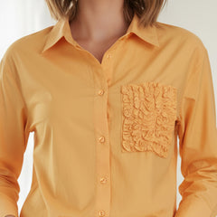 Yellow Embroidered Viscose Shirt with Closed Neck