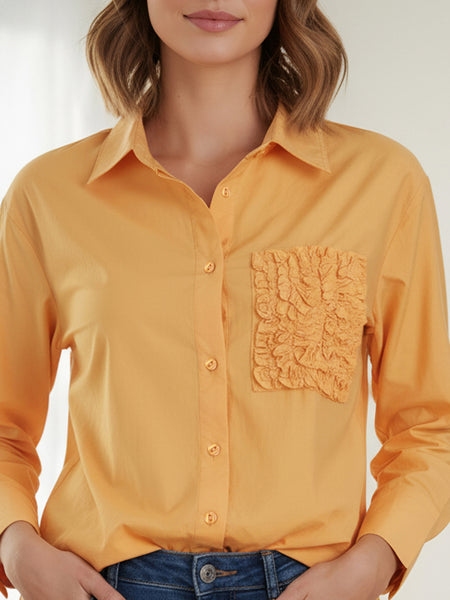 Yellow Embroidered Viscose Shirt with Closed Neck