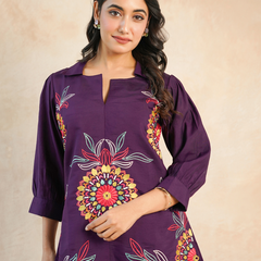 Graceful Purple Floral Embroidered Kurta with Pants