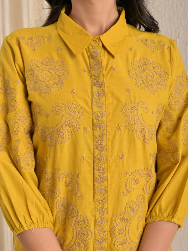 Elegant Mustard Printed Kurta With Matching Pants
