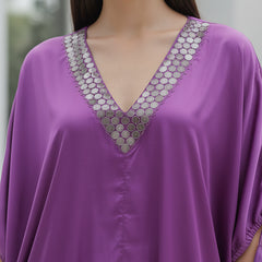 Stylish Satin V-neck Purple Co-ord Set