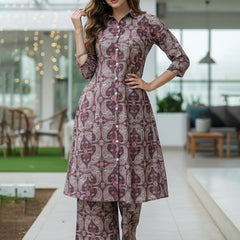 A-Line Shirt Pattern Cotton Co-ord Set