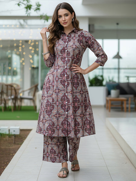 A-Line Shirt Pattern Cotton Co-ord Set