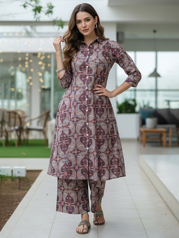A-Line Shirt Pattern Cotton Co-ord Set