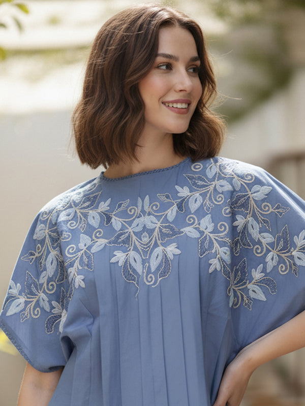 Serene Blue Cotton Embroidered Co-ord Set