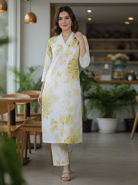 Yellow White Printed Co-Ord Set