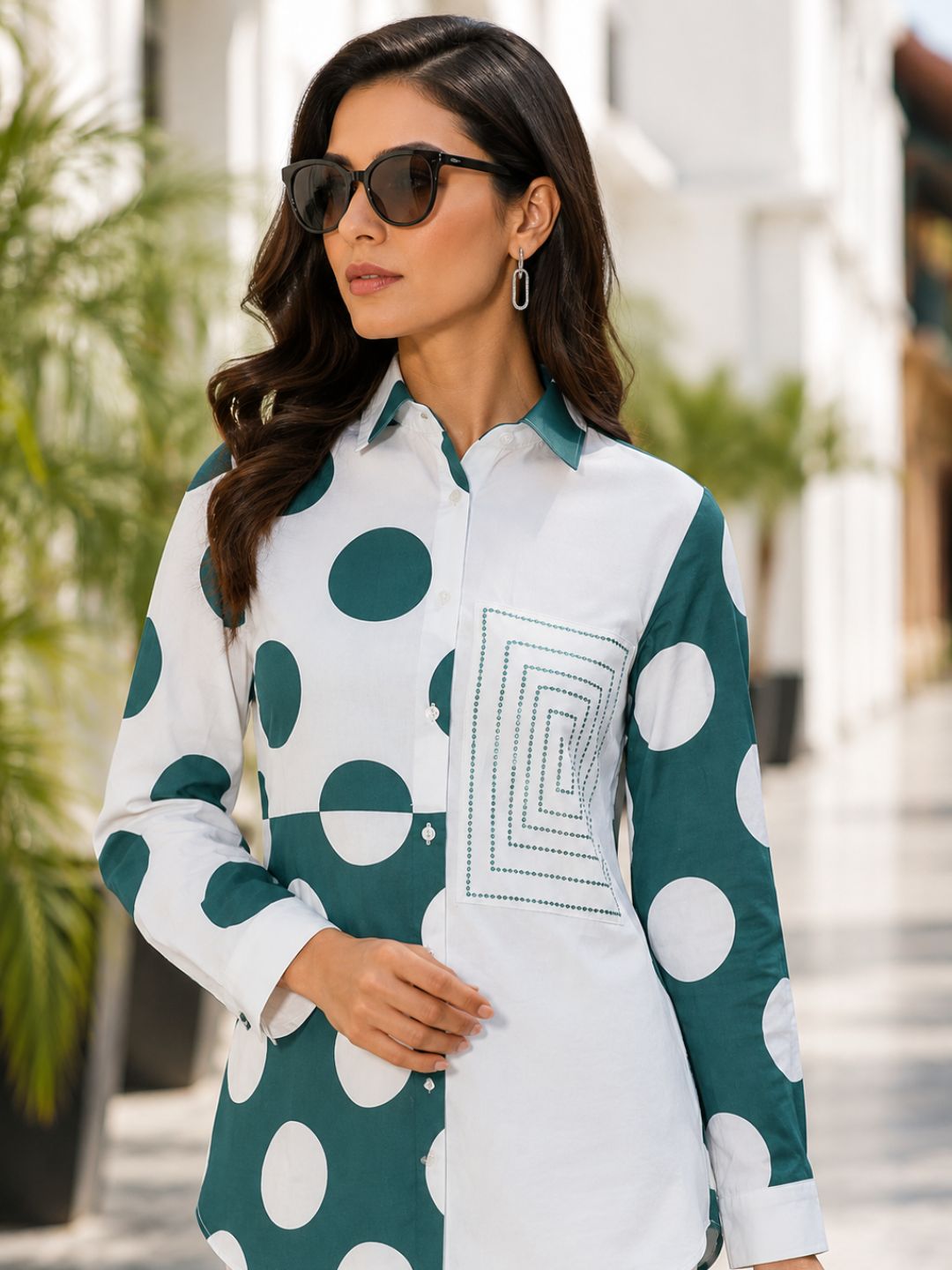 Women's Geometric Detail Casual Formal Shirt