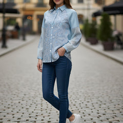 Sky Mist Paisley Printed Blue Cotton Shirt