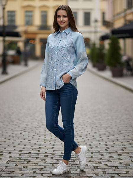 Sky Mist Paisley Printed Blue Cotton Shirt