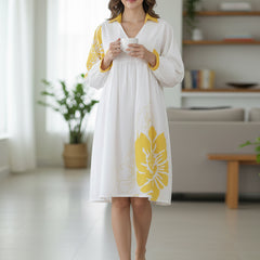 Stylish Yellow Cotton Cambric Printed Mini Dress