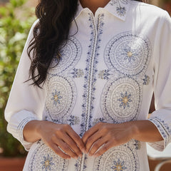 White Festive Embroidered Cotton Co-ord Set
