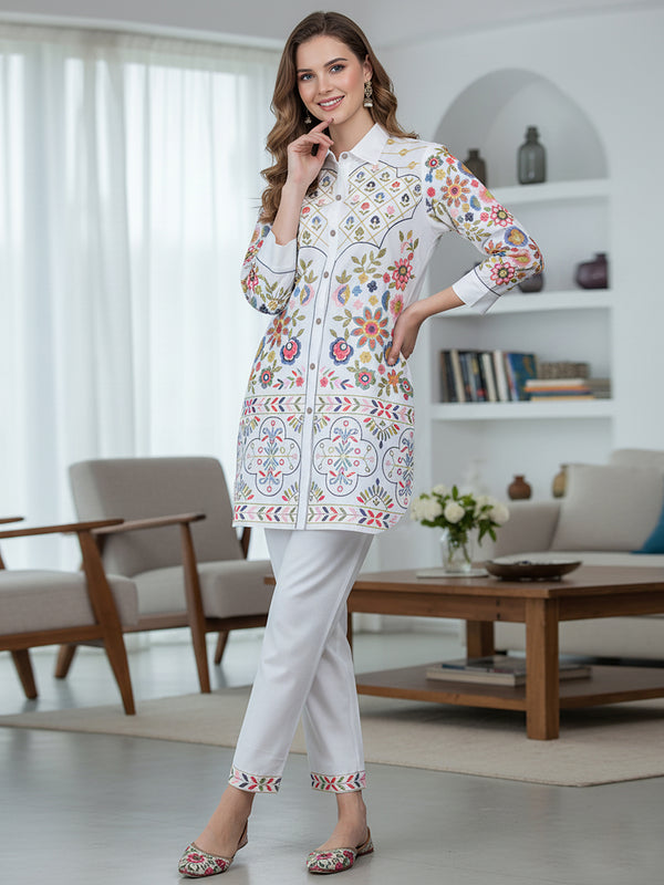 Tropical Bloom Embroidered Co-ord Set