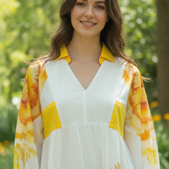 White & Yellow Floral Midi Dress