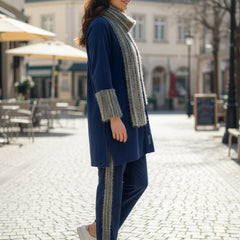 Elegant Blue Woolen Embroidered Co-ord Set with Muffler