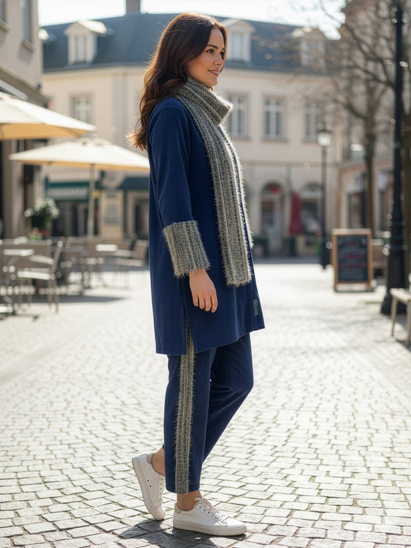 Elegant Blue Woolen Embroidered Co-ord Set with Muffler