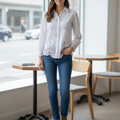 Floral Embroidered Button-Down Shirt