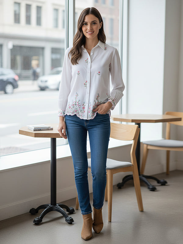 Floral Embroidered Button-Down Shirt