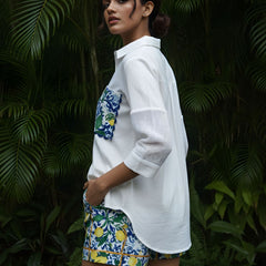 Contemporary Lemon Print Pocket Premium Cotton Shirt