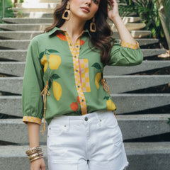 Mint Citrus Garden Embroidered Cotton Shirt