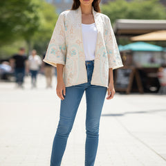 Cream Embroidered Cotton Flex Jacket