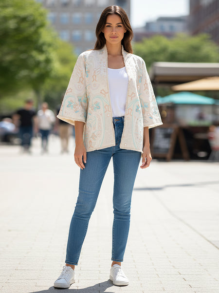 Cream Embroidered Cotton Flex Jacket