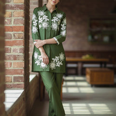 Green Floral Embroidered Cotton Co-ord Set
