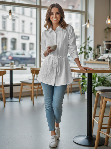 White Cotton Embroidered Shirt