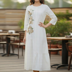 Off-White Embroidered Cotton Midi Dress