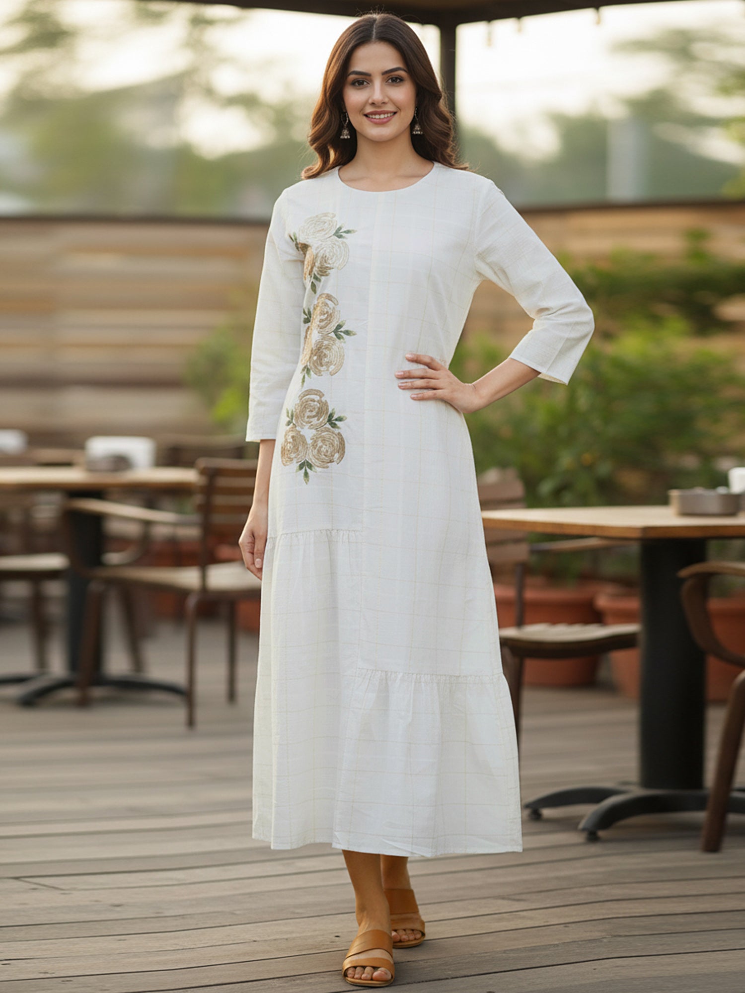Off-White Embroidered Cotton Midi Dress