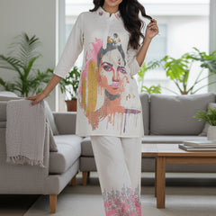 Whispering Beauty Cotton Printed White Co-ord Set