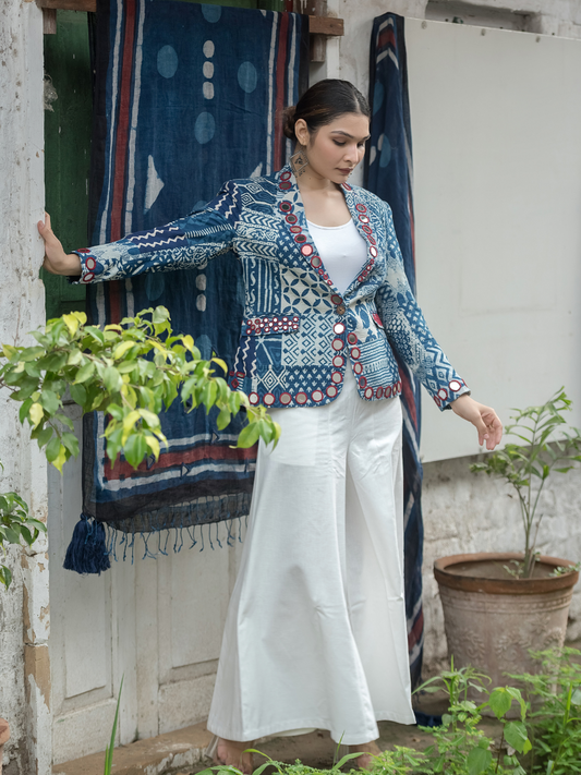 Ethereal Indigo Mirror Work Statement Blazer