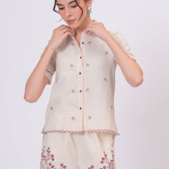 Blush Pink Embroidery Beige Cotton Co-ord Set