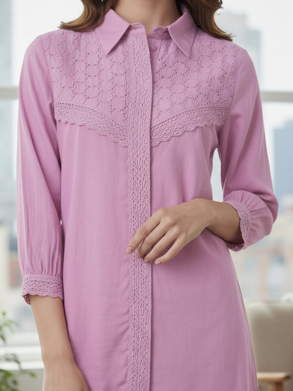 Graceful Lavender Co-Ord Ensemble Featuring Intricate Lace and Comfort Fit