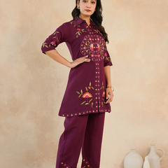 Elegant Maroon Embroidered Kurta with Matching Pants