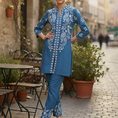 Blue Embroidered Co -ord Set