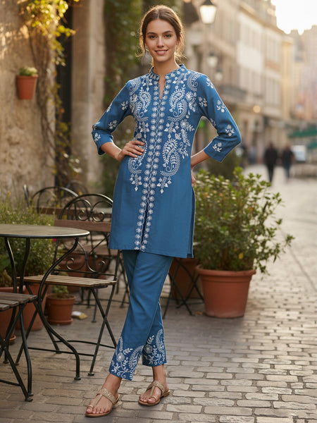 Blue Embroidered Co -ord Set